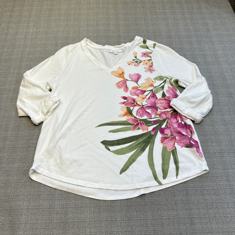 Chicos Floral Print Top Shirt size 1 / Medium Floral Resort Coastal Vacation‎